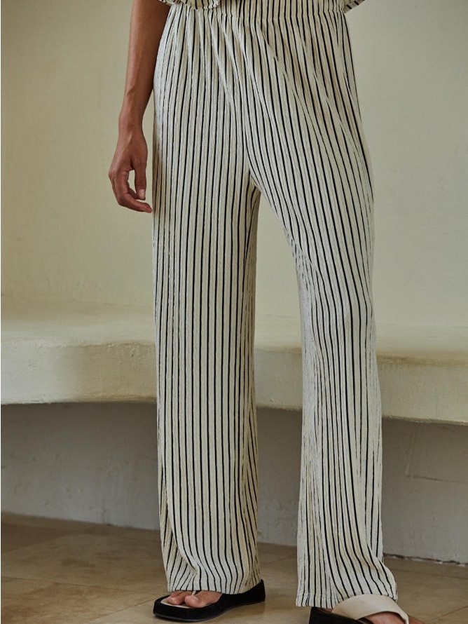 By Together Cream Wide-Leg And Sleeveless Shirt Striped Pants